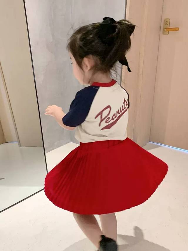 女童春装半身裙洋气宝宝小儿童夏季红色百褶裙薄款短裙春秋款童装细节图