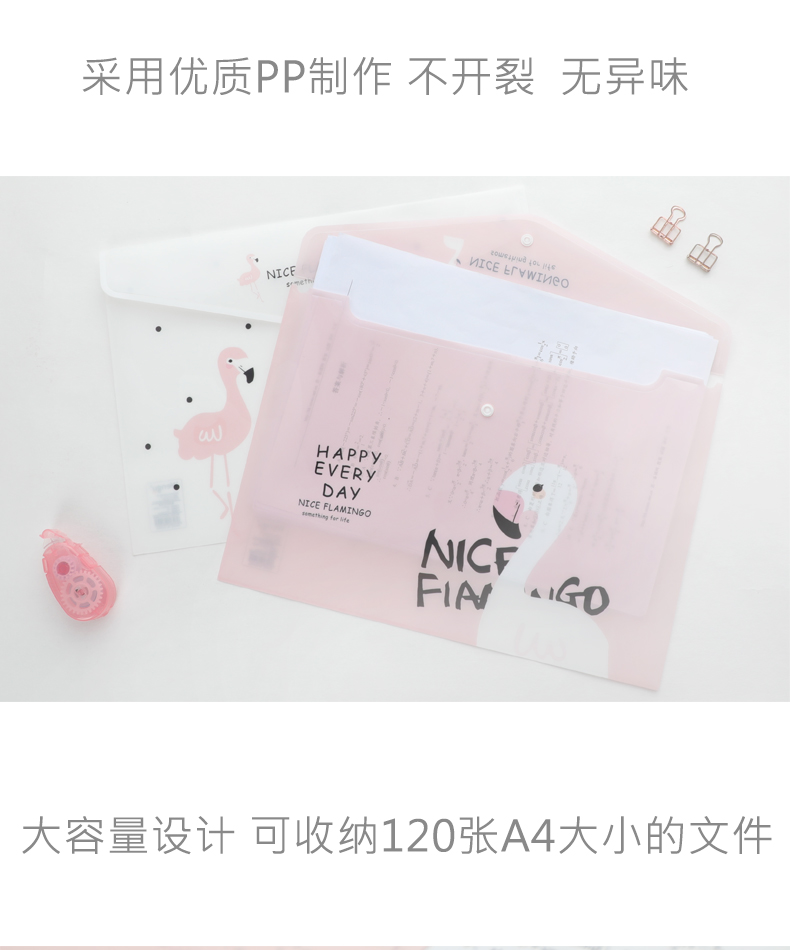 Wengu School Supplies transparent file bag with snap fasteners for students, cute, simple and large capacity details Picture