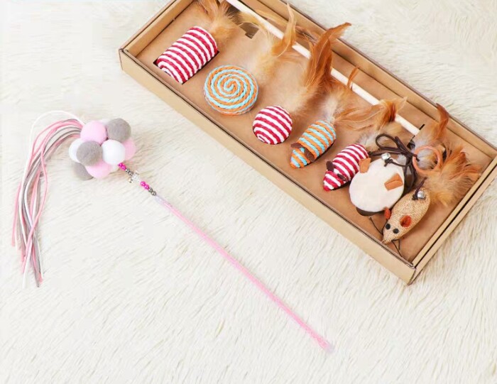 Pet cat toy stick set - Wooden cat toy sticks details Picture