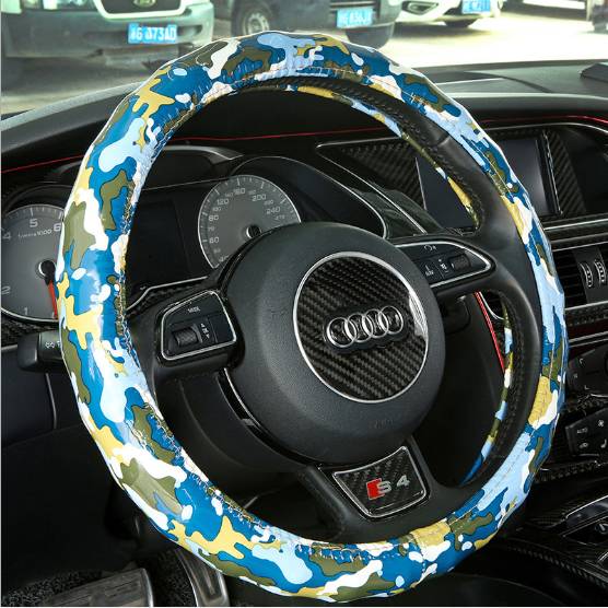 夏季迷彩方向盘套亮片皮炫彩汽车把套防滑汽车内饰用品方向盘套
