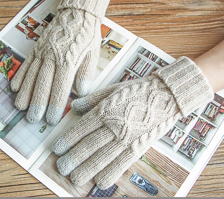 冬季加厚羊毛触屏保暖手套时尚分指男女手套情侣款针织羊毛线手套