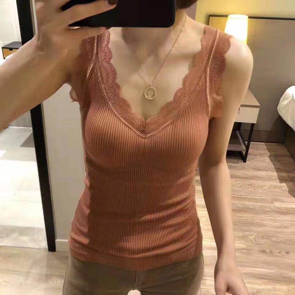 背心吊带女舒适透气性感蕾丝花边无痕修身打底背心产品图