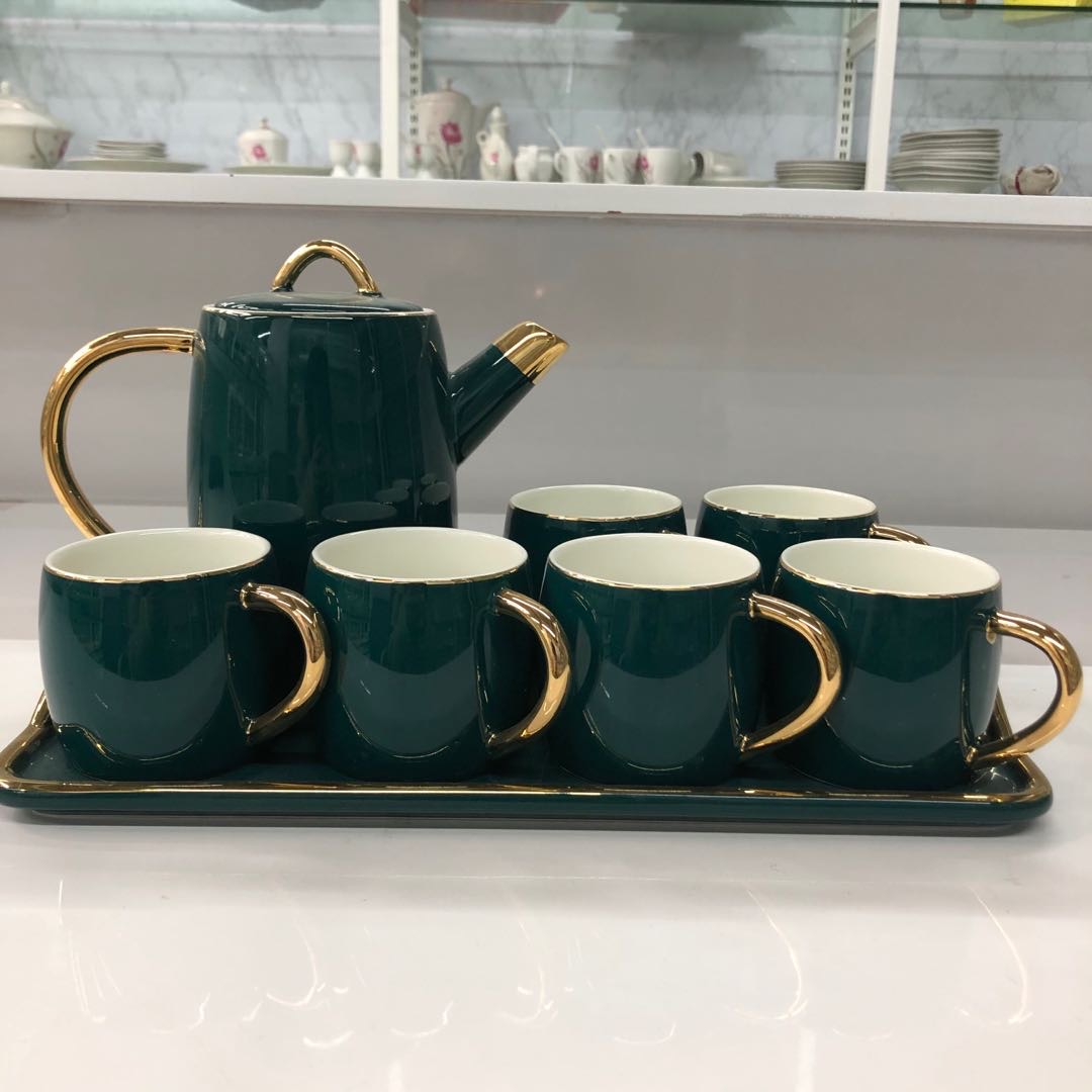 简欧金边水具水壶套装创意水具多色批发