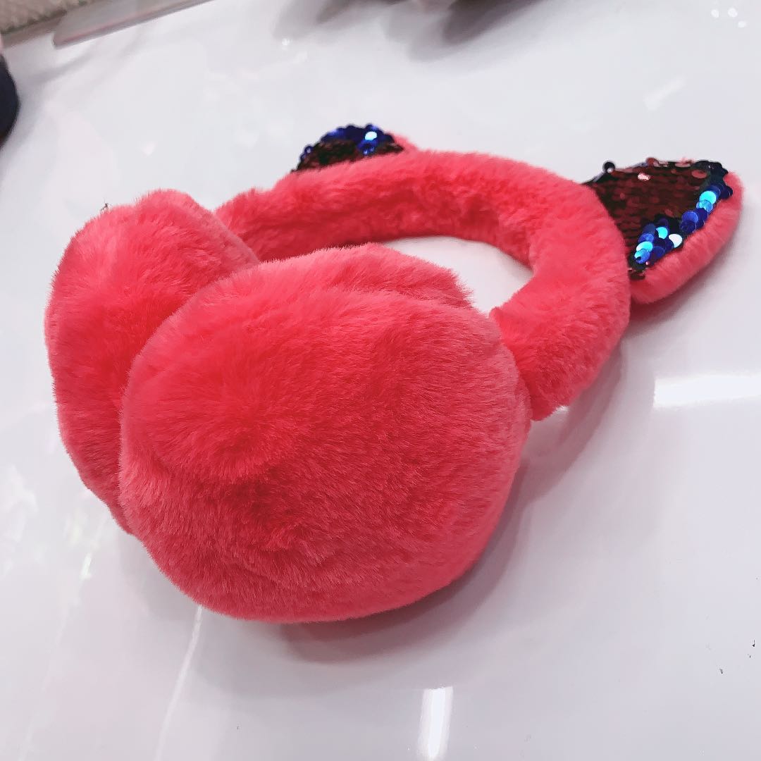 Ear warmers, warm ear cups, cute cat ears in winter, sequined rabbit fur imitation, large foldable ear warmer, ear wrap, ear cover details Picture