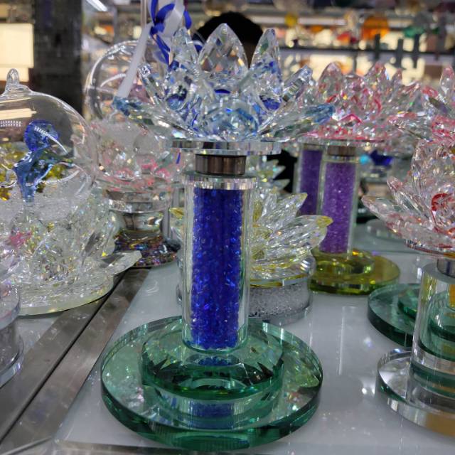 蓝色水晶莲花玻璃工艺品