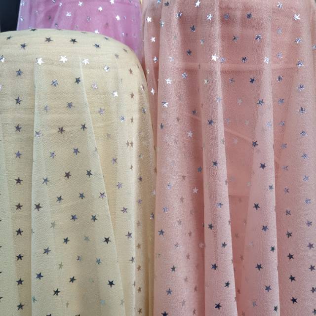Hilo de belleza tela de poliéster estampado en caliente plata estampado en caliente puede ser personalizado tela de hilo de cinco puntas adornos tela de tocados