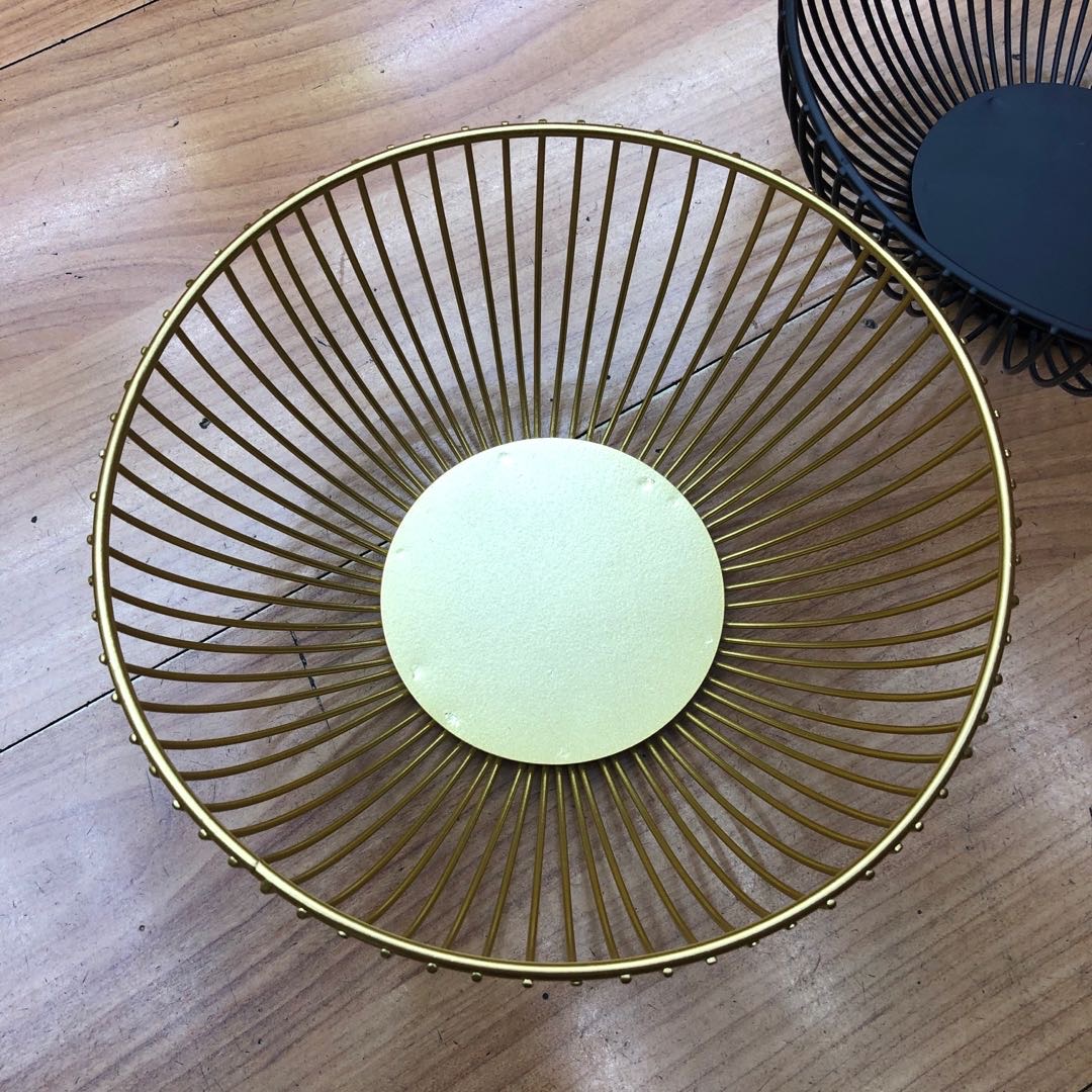 北欧创意金色铁艺水果篮圆形形家用客厅茶几零食收纳盘图