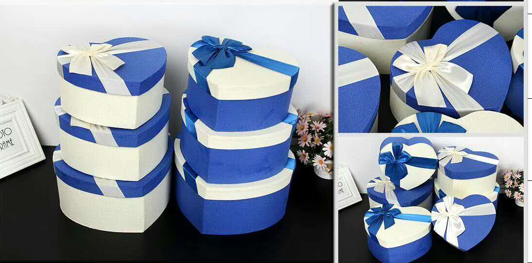 High-end special paper peach heart three-piece set, ribbon bow gift box, packaging box, paper box details Picture