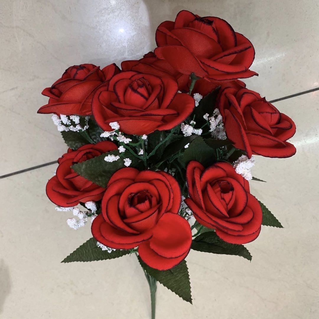 仿真花植绒花插花手捧花装饰摆件客厅卧室摆件红色花