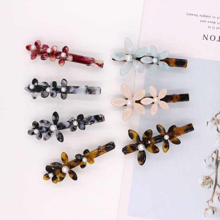 Korean Hairpin Instagram Hairpin Acetate Sheet Duck Beak With Pearl Flower Hairpin