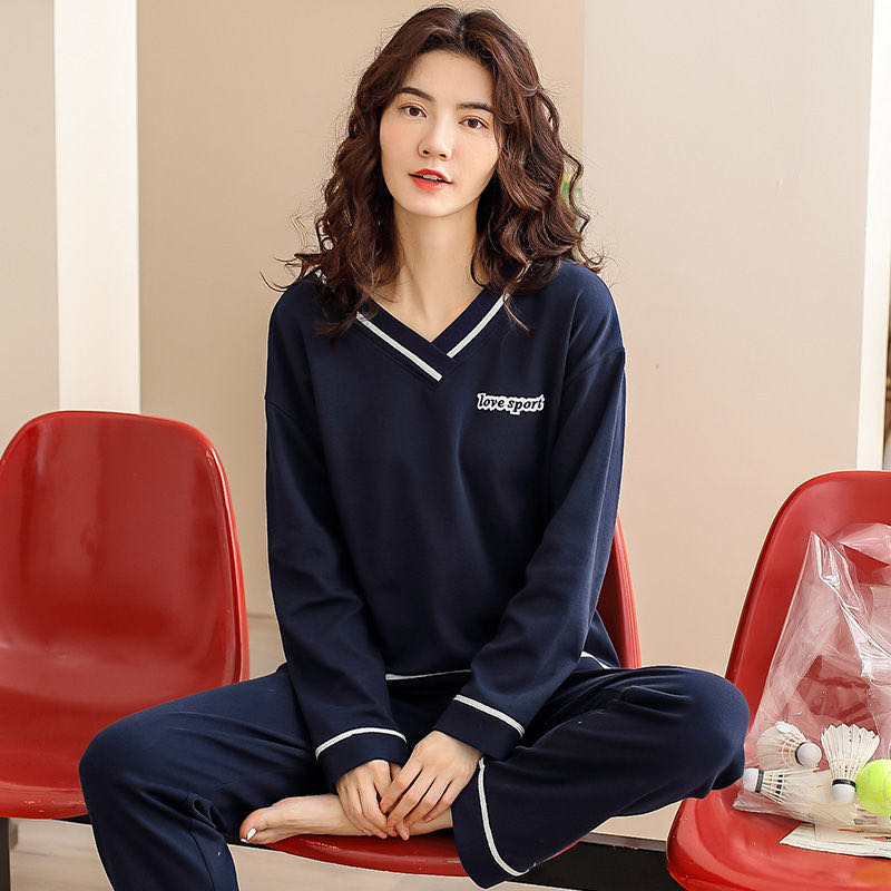 Spring And Autumn Long Sleeve Thickened 100% Cotton Pajamas Female Winter Set Korean Version Loose Can Be Worn Outside details Picture