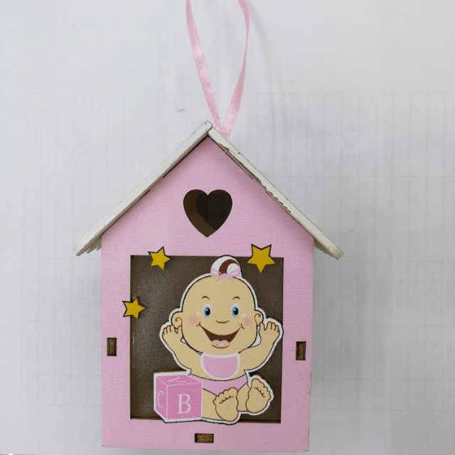 Pink baby hollowed-out heart-shaped peach roof desktop decoration for kindergarten