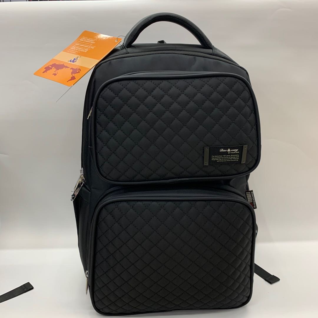 Men's black washed nylon large-capacity backpack