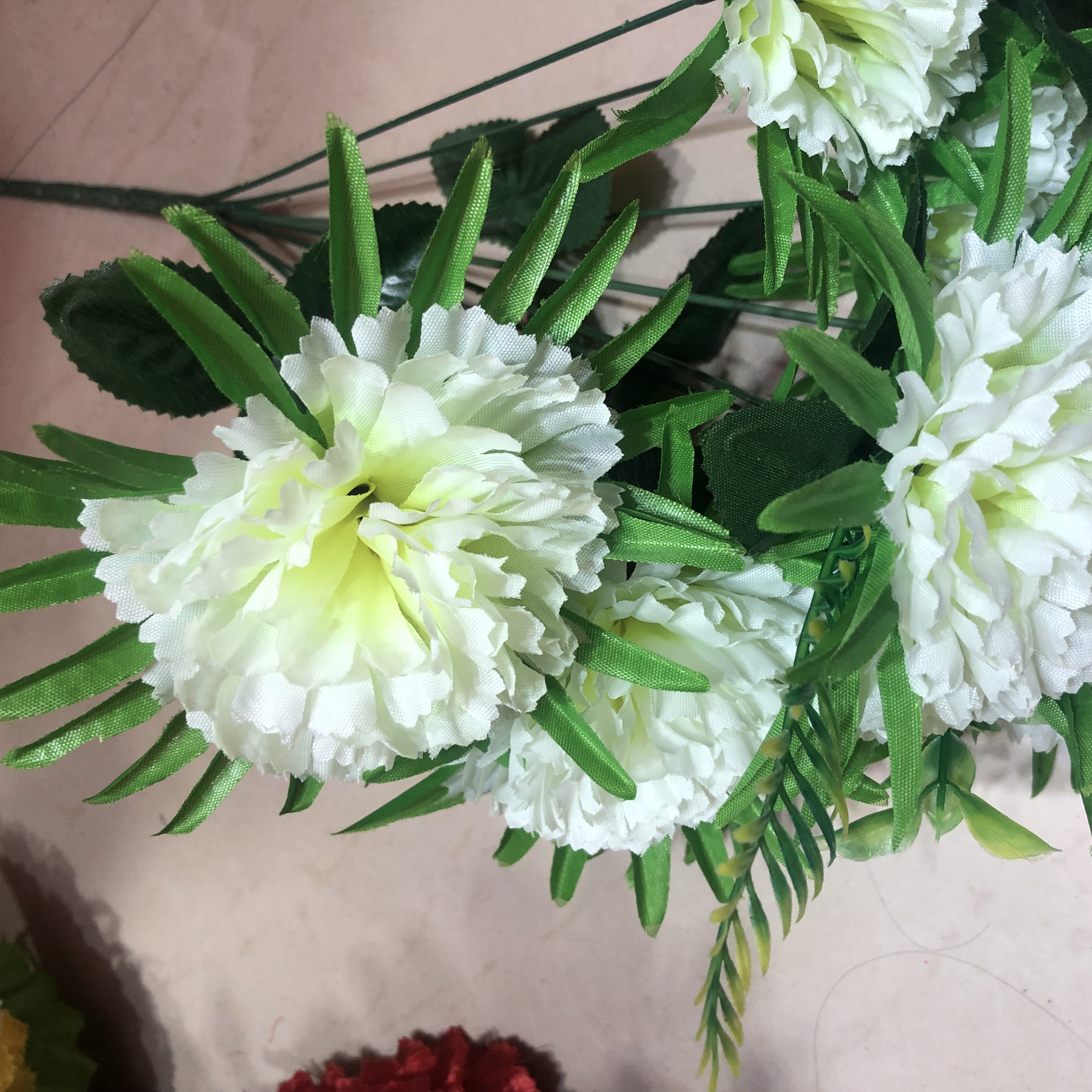 White lilac artificial flower simulation floral art set, bouquet, hand bouquet, green plant decoration, wedding landscape plants details Picture