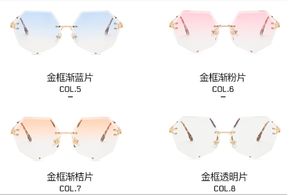 Fashionable sunglasses, polygonal frame sunglasses, polarized glasses, Korean version, trendy Internet celebrity, high-end color PC women's style 7287 Specification image