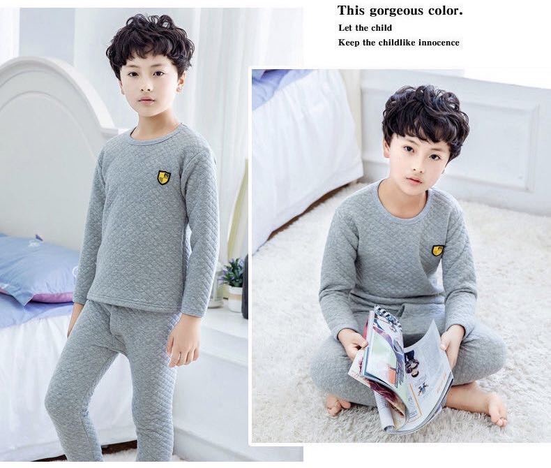 Boys' Three-Layer Thermal Underwear Set Thickened Children's Cotton Sweater Large Children's Long Johns details Picture