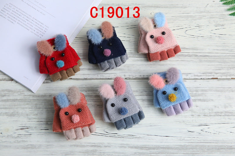 Gloves For Children With Clamshell Fall And Winter Plus Fleece Thickened Cute Warm Warm Windproof Students Outdoors