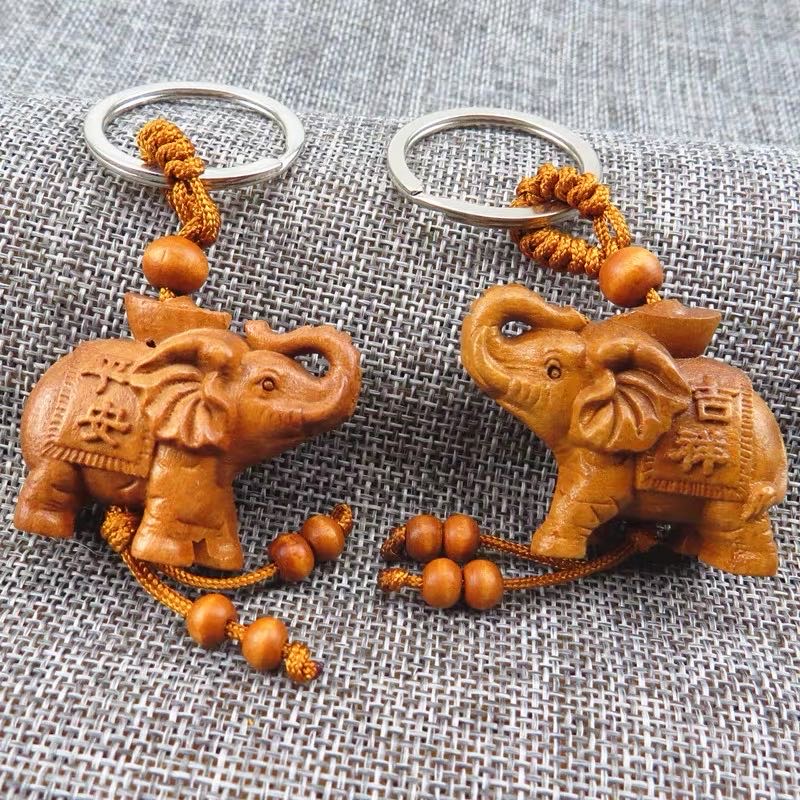 Carved Wood Key Chain Temple Bond Small Gift Personality Key Chain Pendant Jewelry Elephant Mascot Pendant Specification drawing