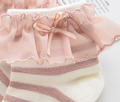 粉系条纹春夏款蕾丝边舒适可爱女短袜产品图