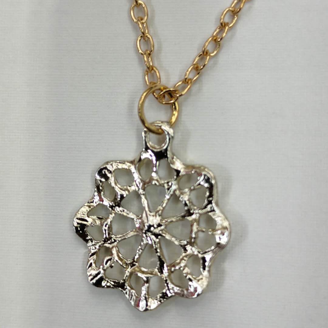 Retro Chic Simple Ladies Gold Alloy Cutout Flower Necklace Jewel Stud Earrings Set Chain details Picture
