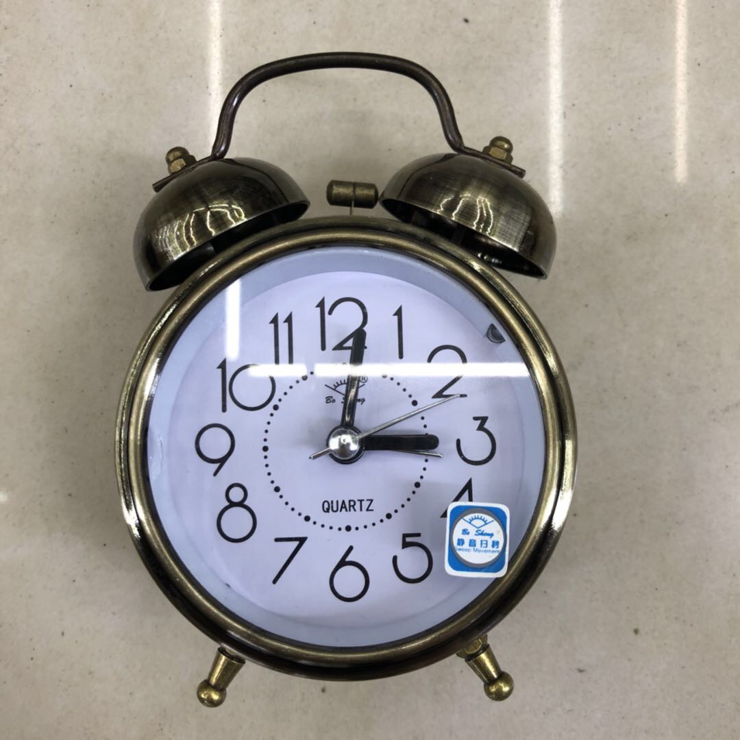 Retro copper color digital creative mute metal nightlight bedside bedroom student and child multi-functional electronic ring small alarm clock thumbnail