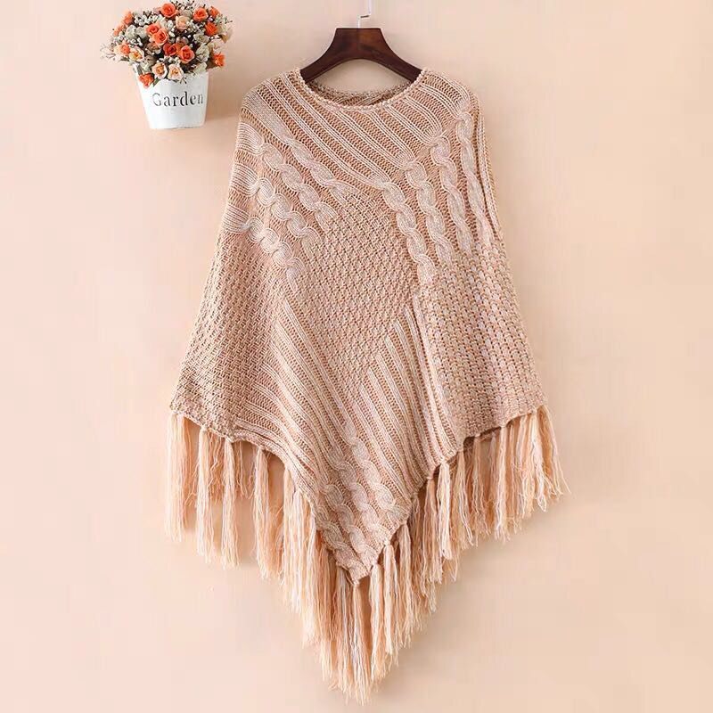 Women's Fashion Trend Casual All-In-One Knitted Shawl Cape With Beard