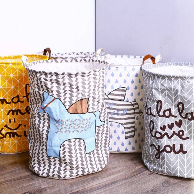 Large Fabric Cotton Linen Household Clothes Storage Basket Quilt Moving Doggy Bag Bundle Mouth Moisture-Proof Wardrobe Organizer Box