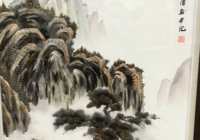 义乌大森装饰画业87X157cm纯手工羽毛装饰画产品图