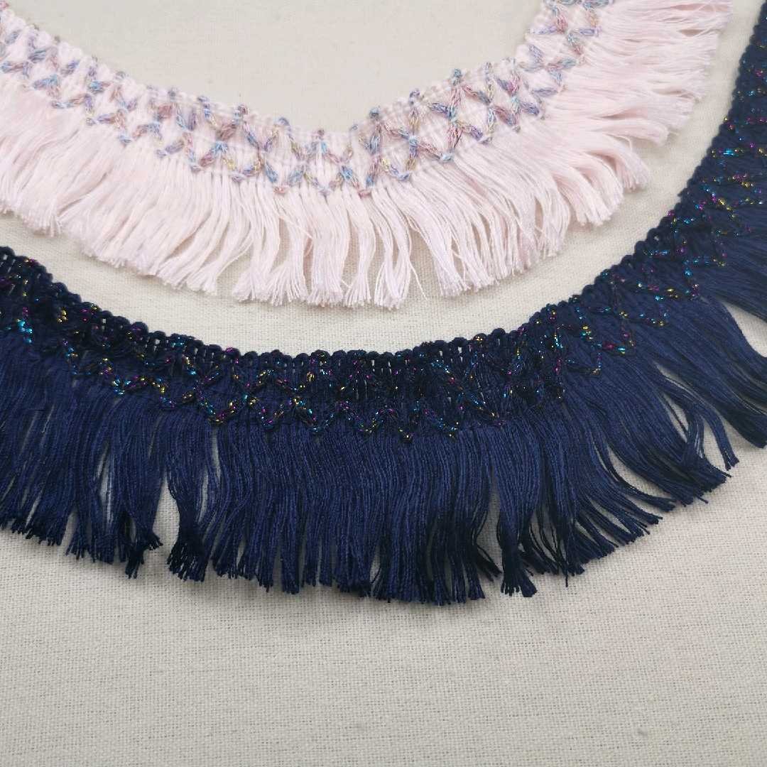 Handmade diy ethnic-style skirt and dress with pink navy blue tassels and beards