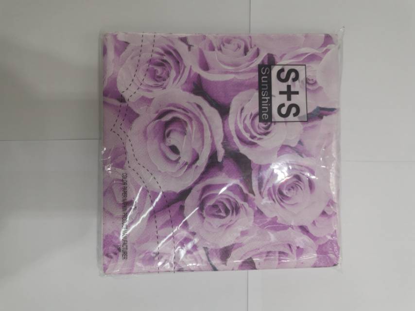 20张每包双层紫色玫瑰花印花一次性餐巾纸