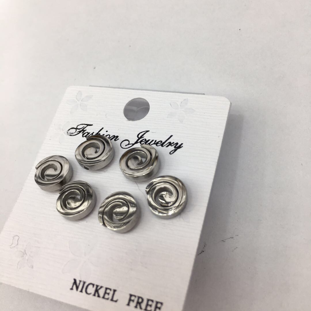 欧美风时尚百搭款棒棒糖环形铜镀银成人耳钉套装产品图