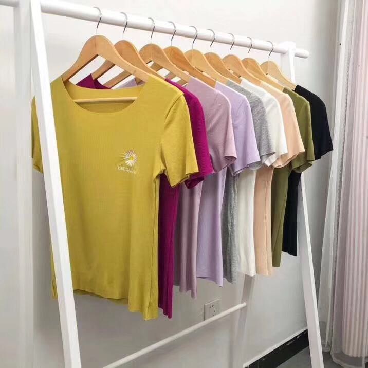 Spring And Summer New Short-Sleeved Women's T-Shirt Milled Soft Clothing Embroidery Small Daisies Embroidered Ins Fashion Top Specification drawing