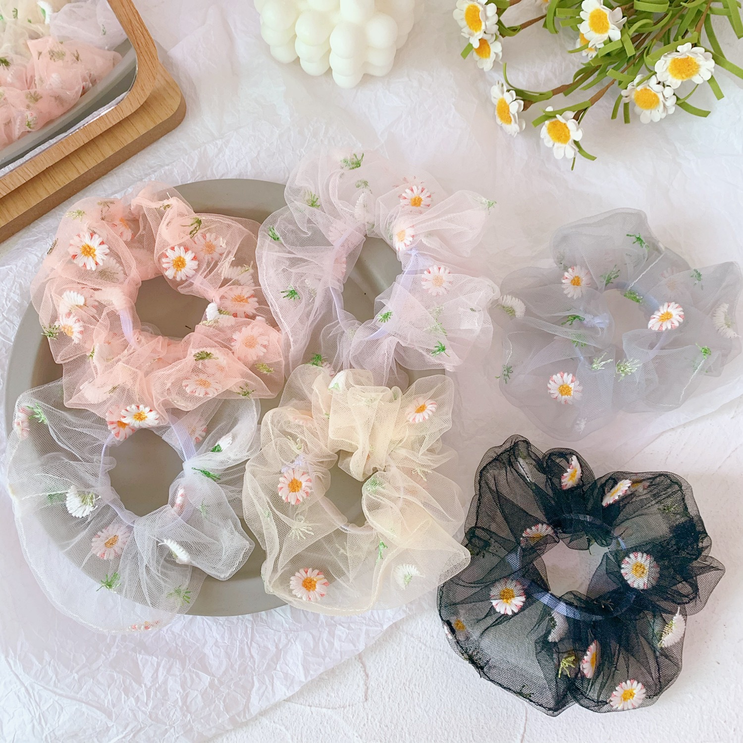 韩国东大门超仙女网纱蕾丝爱心气质大肠发圈发绳马尾丸子头绳皮筋