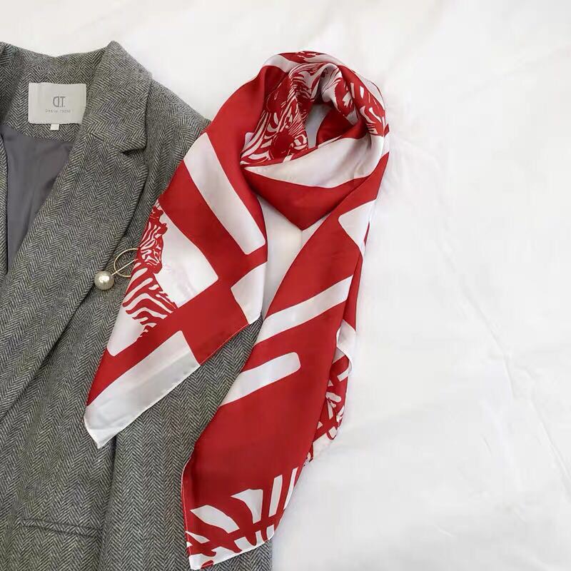 Fashionable 90cm square silk scarf, a bright red square scarf shawl