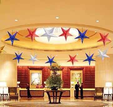 Five-pointed star paper lantern hanging decorations, wedding classroom hanging decorations, shopping mall hanging decorations, kindergarten corridor decorations Specification image