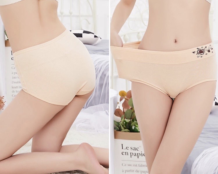 95% Cotton Mid-Waist Lift Hip Plus Size Women's Belly Shrink Solid Color Sexy Triangle Shorts details Picture