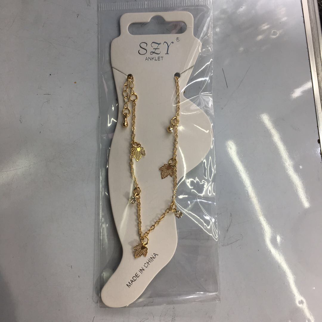 网红款南美风18k流行枫叶形挂饰时尚个性简约风铜包铁脚链