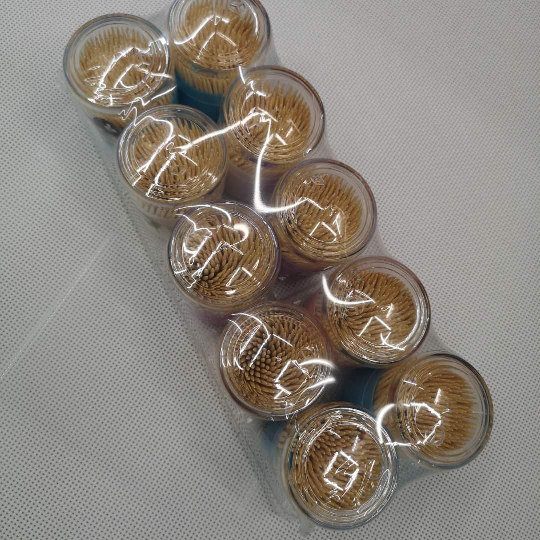 Portable plastic bottle household natural bamboo toothpicks in bamboo toothpick box