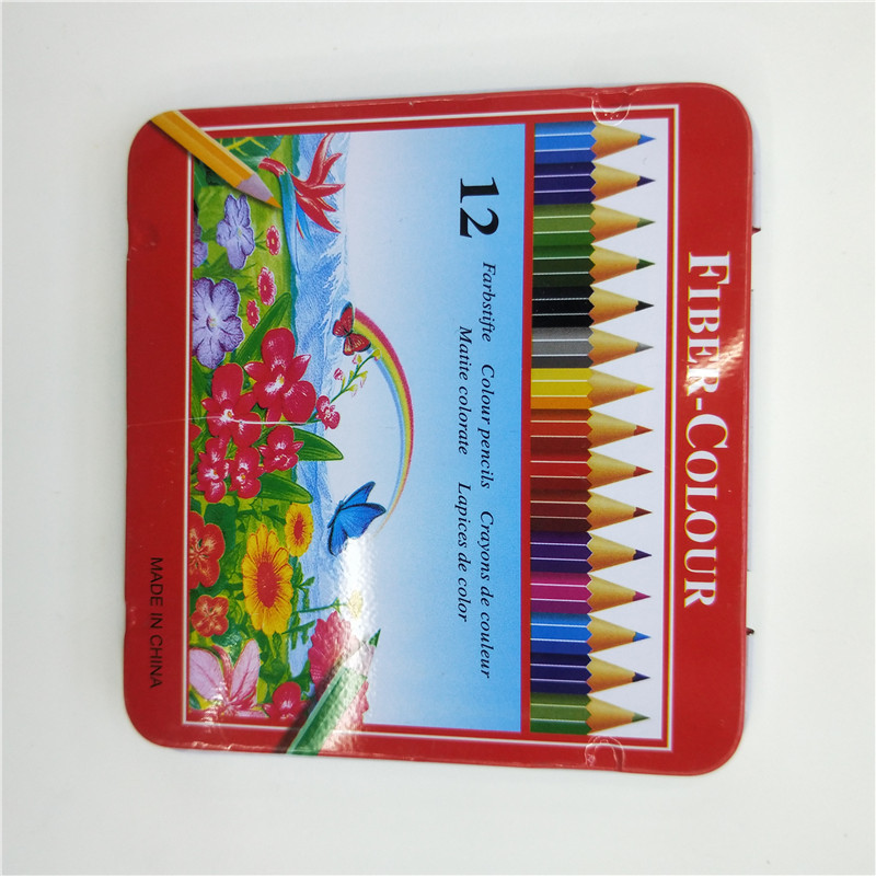 12色短款彩色铅笔绘画笔学习用品小铁盒