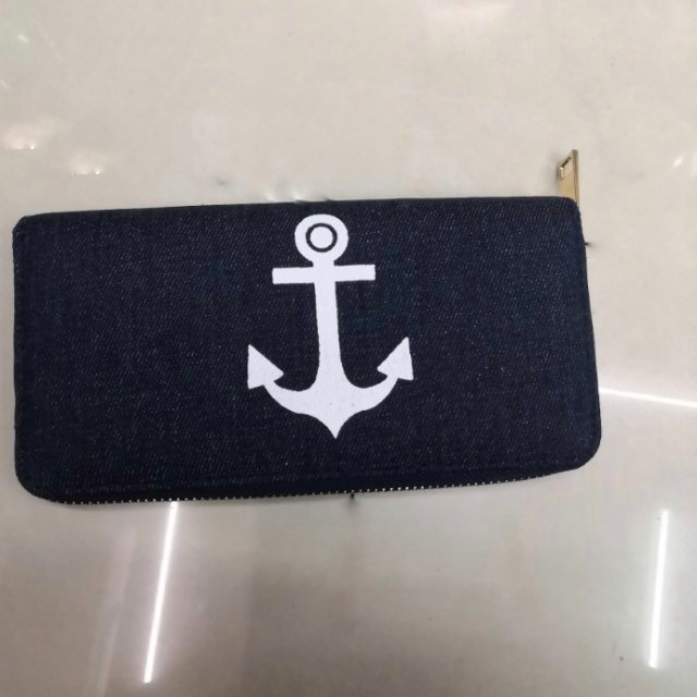 黑色钱包纯色钱包船锚图案