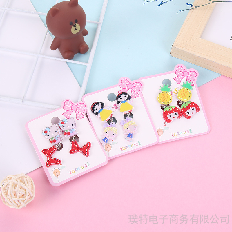 New Creative Children's Ear Clips Cartoon Pierced Princess Girls Tassel Earrings Girls Decorative Earrings