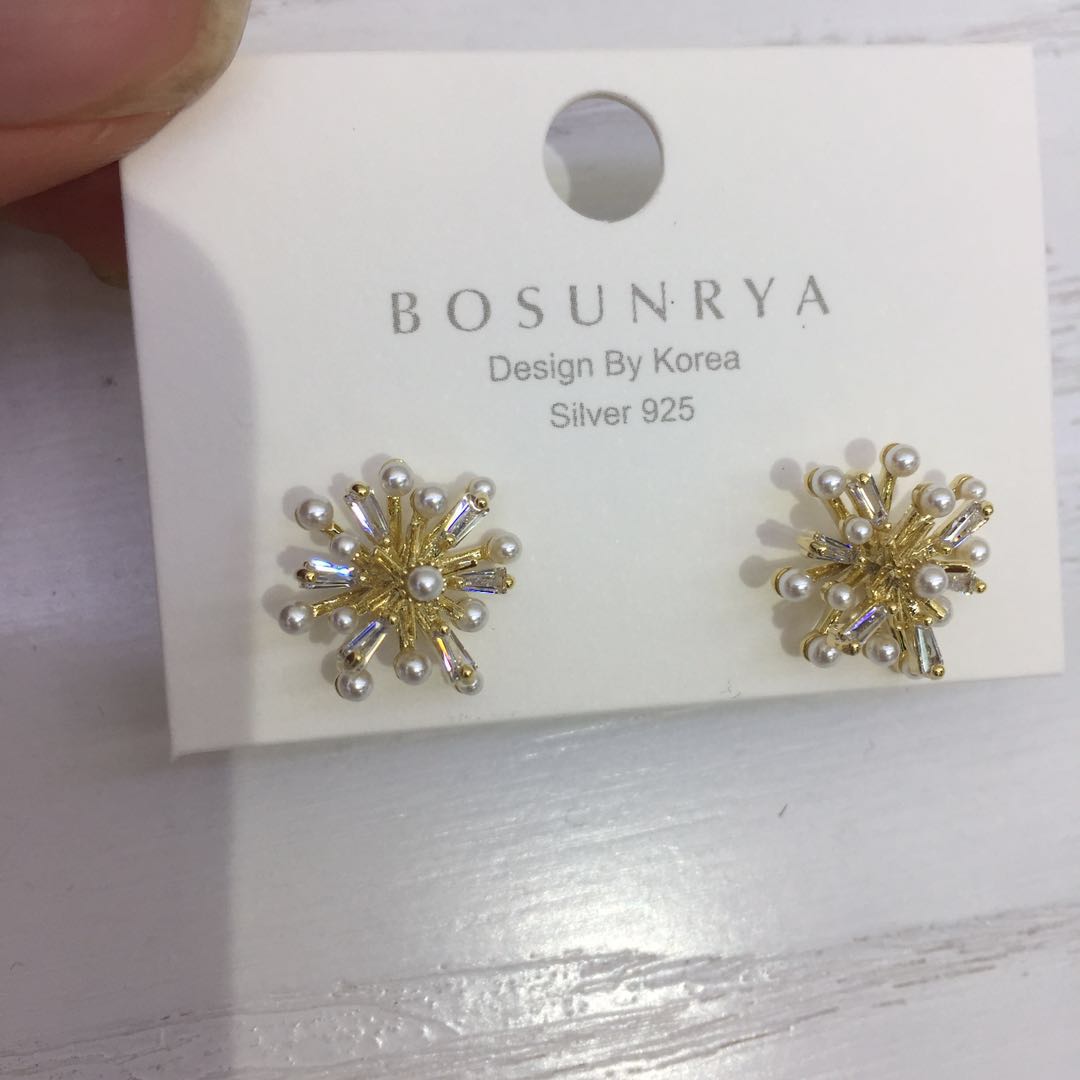 纯铜打造韩式爆款网红烟花珍珠耳钉女 925纯银针产品图