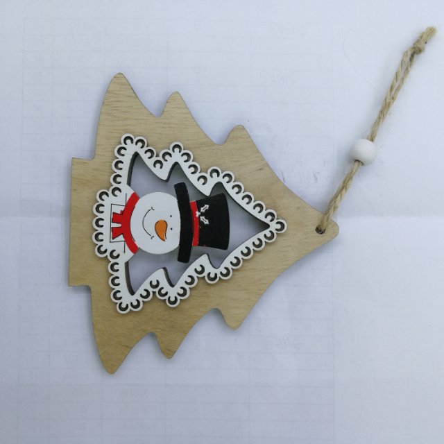 木质圣诞树红鼻子雪人印花图案装饰品