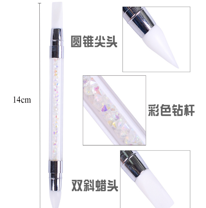 美甲双头硅胶笔双斜面圆锥尖头晕染渐变涂粉点钻多用硅胶笔工具产品图