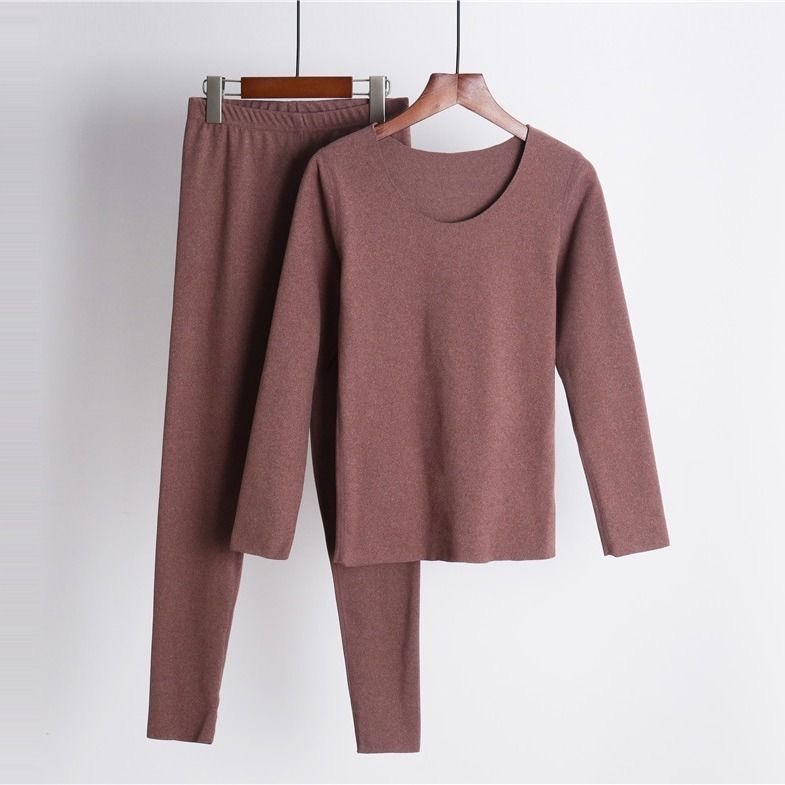 Pure cotton fashionable seamless body-shaping thermal underwear and long Johns set, V-neck lace form-fitting thermal underwear, cotton sweater for women