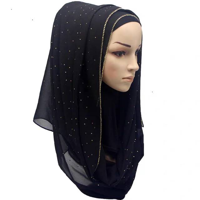 Muslim scarf, high-end chiffon scarf, rhinestone first woven Muslim scarf Specification image