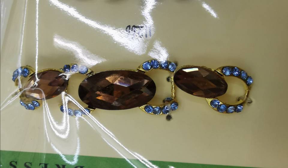 11266# Brown Oval Rhinestone Blue Rhinestone Alloy Electroplated Buckle Decorative Buckle Shoe And Hat Buckle Clothing Accessories