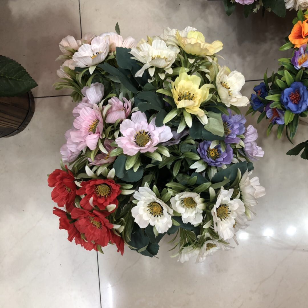 Factory Direct Sales Simulation Flower Silk Cloth Decoration Simulation Rich Rose Bouquet Wedding Road Layout Fake Flowers 7 Hands Holding Small Cherry Blossoms