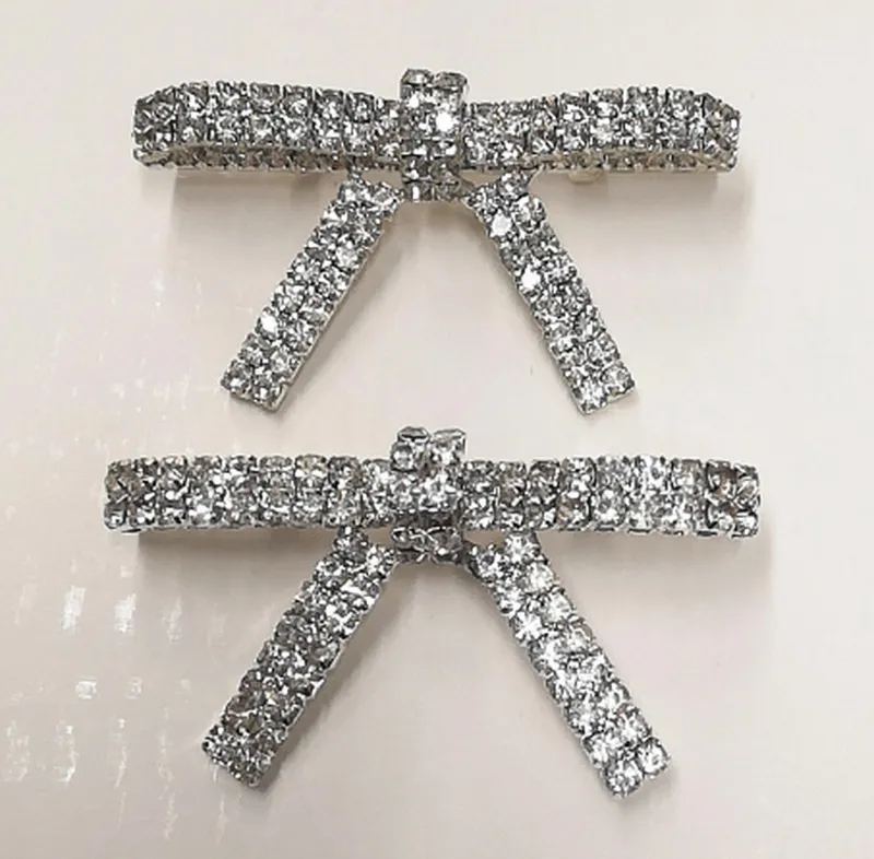 Burnt Welding Bow Brooch Double Row Chain Pin Silver Hardware Shoe Buckle Bow Tie Waist Buckle Bag Accessories