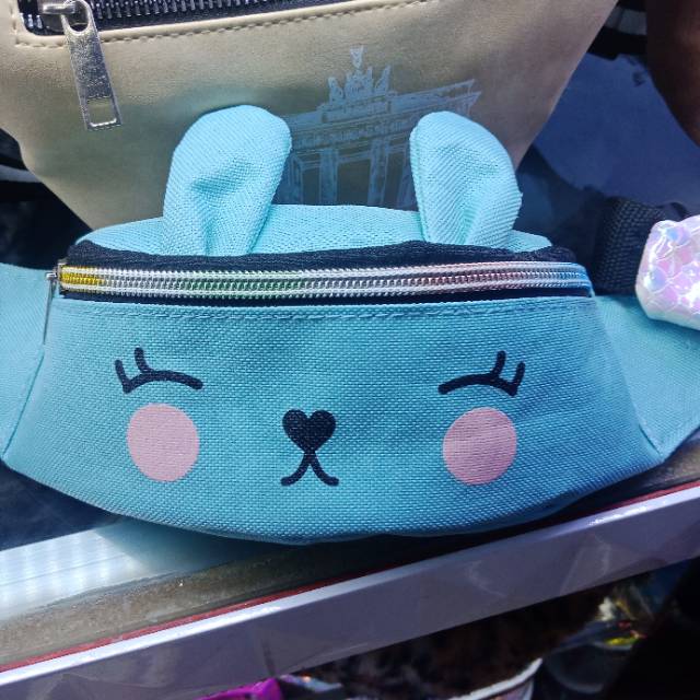 蓝色腰间包横跨包女生零钱包